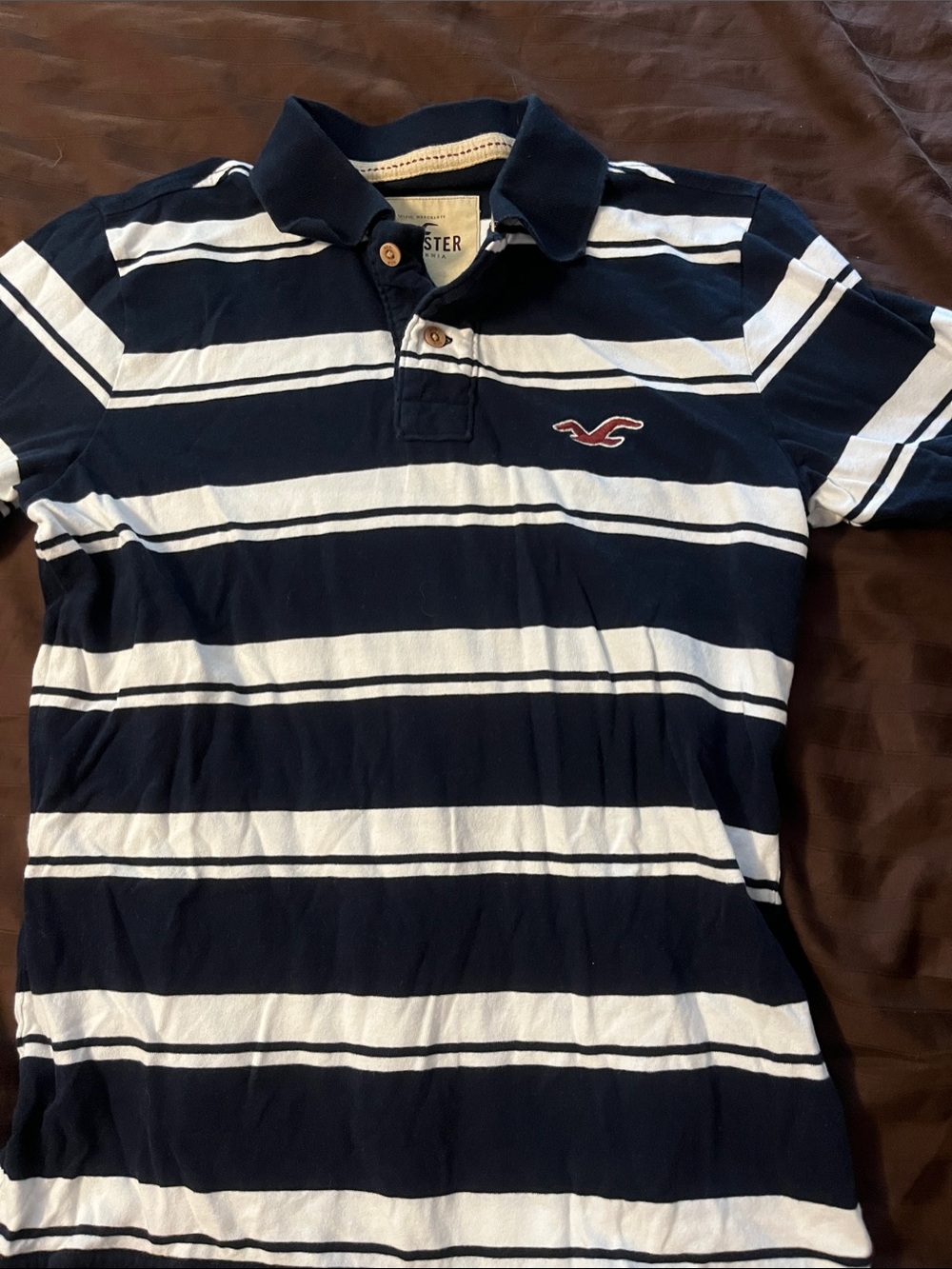 Hollister Navy and White Horizontal Stripe Polo